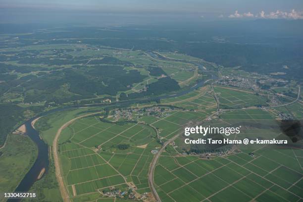 daisen city in akita of japan aerial view from airplane - townscape stock pictures, royalty-free photos & images