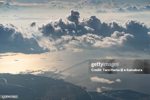 urban highway on tokyo bay in chiba of japan aerial view from airplane - chiba city stock-fotos und bilder