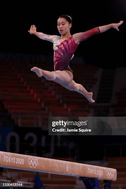 Hitomi Hatakeda of Team Japan competes on balance beam during Women's Qualification on day two of the Tokyo 2020 Olympic Games at Ariake Gymnastics...