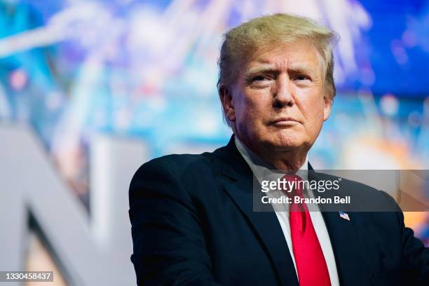 Former U.S. President Donald Trump prepares to speak at the Rally To Protect Our Elections conference on July 24, 2021 in Phoenix, Arizona. The...