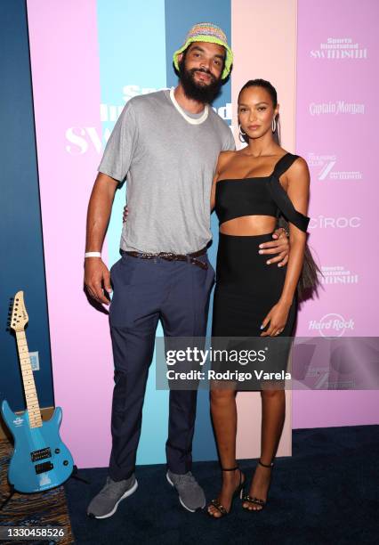 Joakim Noah and Lais Ribeiro attend the Sports Illustrated Swimsuit celebration of the launch of the 2021 Issue on July 24, 2021 in Hollywood,...