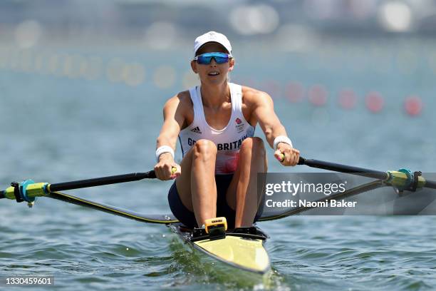 Victoria Thornley of Team Great Britain competes during the Women's Single Sculls Quarterfinal 2 on day two of the Tokyo 2020 Olympic Games at Sea...