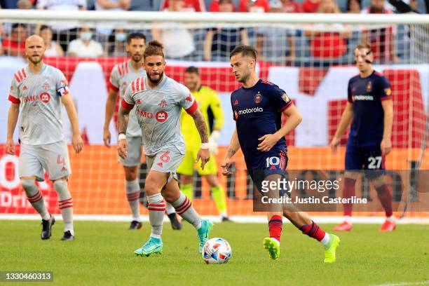 Alvaro Medran of Chicago Fire controls the ball in the game against the Toronto FC during the first half at Soldier Field on July 24, 2021 in...