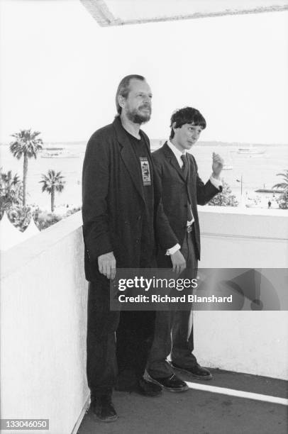 American director Larry Clark and writer, actor and director Harmony Korine promote their film 'Kids' at the Palais des Festivals, during the Cannes...