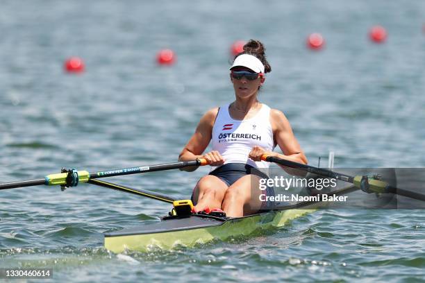 Magdalena Lobnig of Team Austria competes during the Women's Single Sculls Quarterfinal 3 on day two of the Tokyo 2020 Olympic Games at Sea Forest...