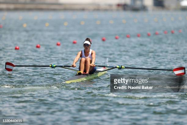 Magdalena Lobnig of Team Austria competes during the Women's Single Sculls Quarterfinal 3 on day two of the Tokyo 2020 Olympic Games at Sea Forest...