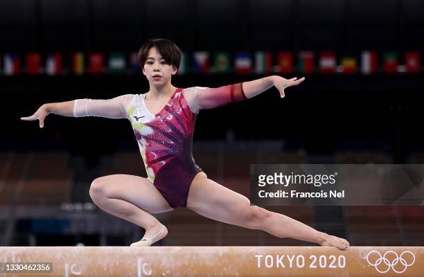 Mai Murakami of Team Japan competes on balance beam during Women's Qualification on day two of the Tokyo 2020 Olympic Games at Ariake Gymnastics...