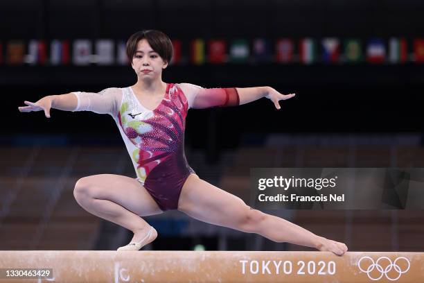 Mai Murakami of Team Japan competes on balance beam during Women's Qualification on day two of the Tokyo 2020 Olympic Games at Ariake Gymnastics...