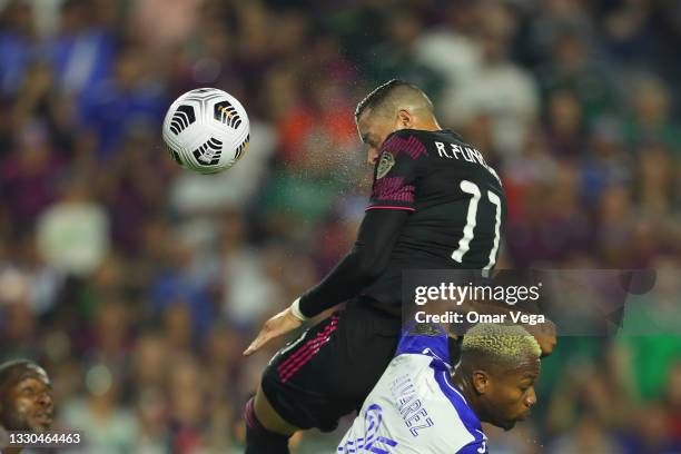 Rogelio Funes Mori of Mexico heads the ball during to the a quarterfinal match between Mexico and Honduras as part of 2021 CONCACAF Gold Cup at State...