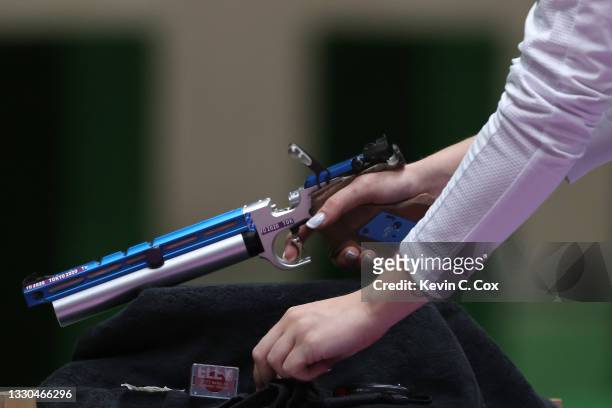 The pistol of Anna Korakaki of Team Greece during the finals of the 10m Air Pistol Women's event on day two of the Tokyo 2020 Olympic Games at Asaka...