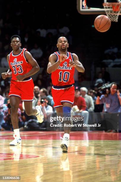 Baltimore Bullets Michael Adams leads break vs Boston Celtics, Hartford CT 1992.