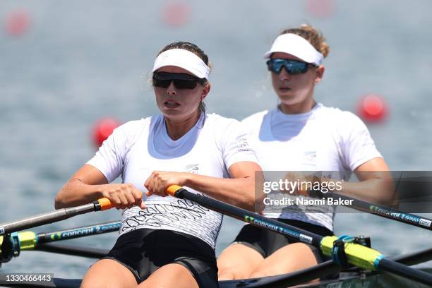 Hannah Osborne and Brooke Donoghue of Team New Zealand compete during the Women's Double Sculls Semifinal A/B 1 on day two of the Tokyo 2020 Olympic...