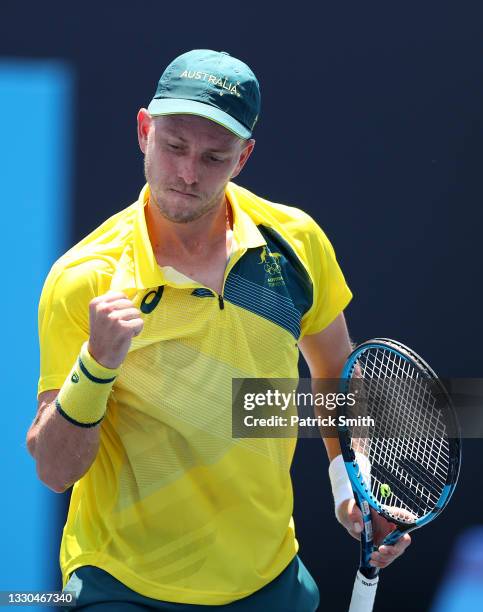 James Duckworth of Team Australia celebrates after a point during his Men's Singles First Round match against Lukas Klein of Team Slovakia on day two...