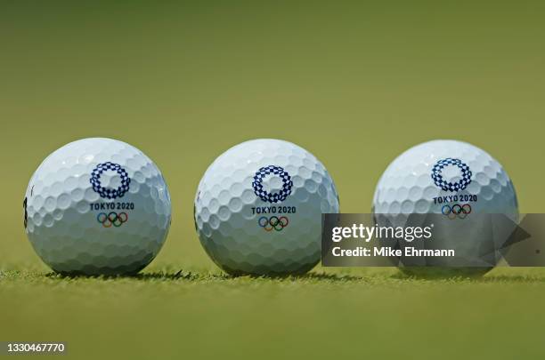 Detail of a golf ball at Kasumigaseki Country Club ahead of the Tokyo Olympic Games on July 25, 2021 in Tokyo, Japan.