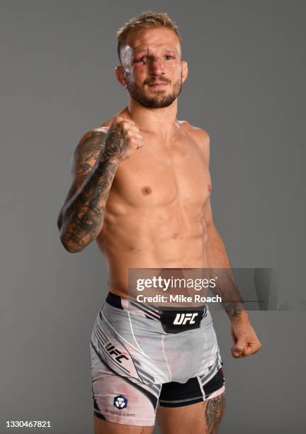 Dillashaw poses for a portrait after his victory during the UFC Fight Night event at UFC APEX on July 24, 2021 in Las Vegas, Nevada.