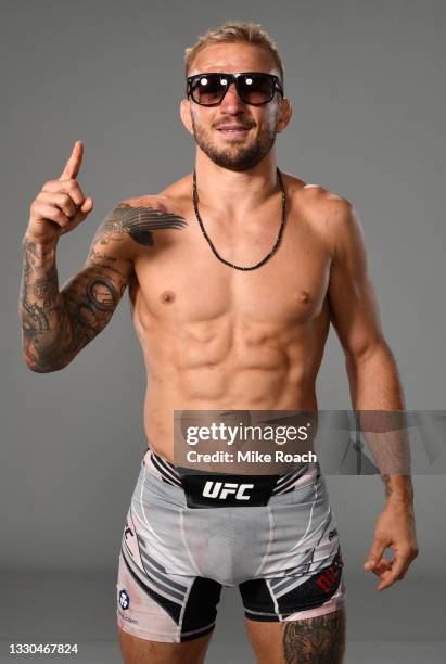 Dillashaw poses for a portrait after his victory during the UFC Fight Night event at UFC APEX on July 24, 2021 in Las Vegas, Nevada.