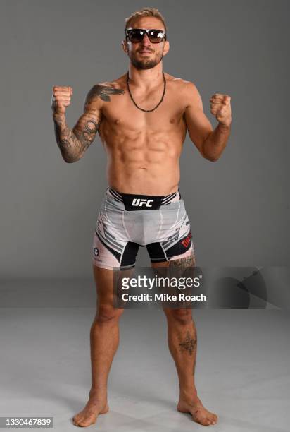 Dillashaw poses for a portrait after his victory during the UFC Fight Night event at UFC APEX on July 24, 2021 in Las Vegas, Nevada.