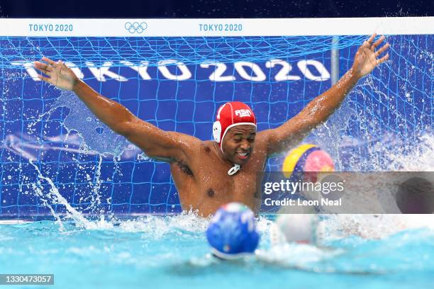 Lwazi Madi of Team South Africa defends during the Men's Preliminary Round Group A match between South Africa and Italy on day two of the Tokyo 2020...