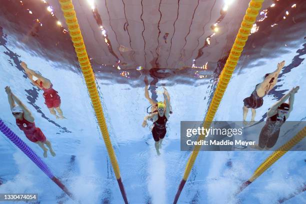 Bronte Campbell of Team Australia competes in the Women's 4 x 100m Freestyle Relay Final on day two of the Tokyo 2020 Olympic Games at Tokyo Aquatics...