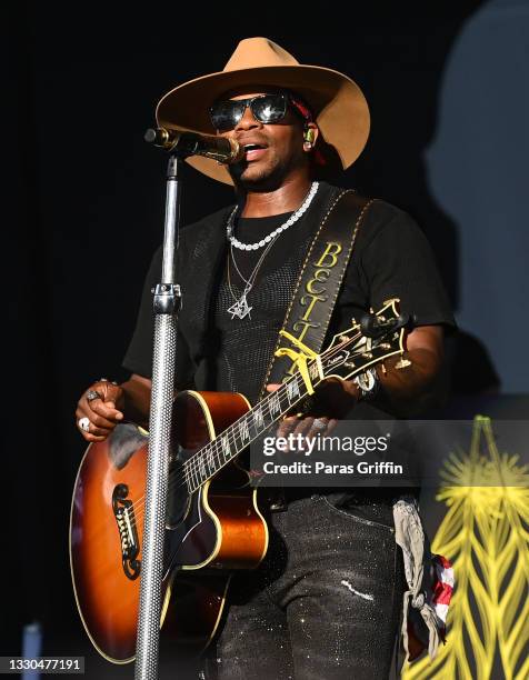 Jimmie Allen performs onstage during Brad Paisley's tour at Ameris Bank Amphitheatre on July 24, 2021 in Alpharetta, Georgia.