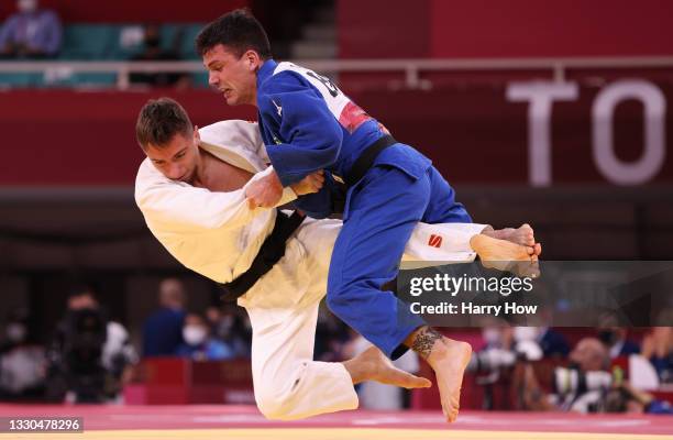 Denis Vieru of Team Republic of Moldova and Daniel Cargnin of Team Brazil compete during the Men’s Judo 66kg Elimination Round 16 on day two of the...