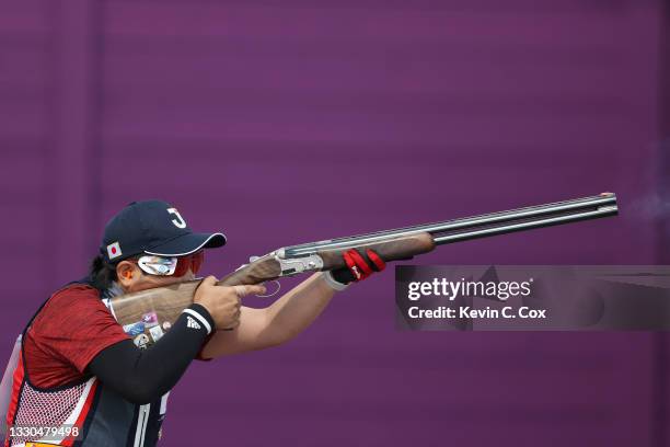 Naoko Ishihara of Team Japan during the Women's Skeet Qualification event on day two of the Tokyo 2020 Olympic Games at Asaka Shooting Range on July...