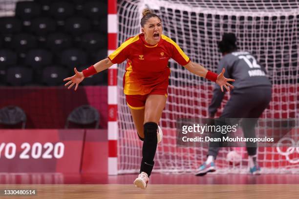 Jovanka Radicevic of Team Montenegro celebrates after scoring a goal during the Women's Preliminary Round Group A match between Montenegro and Angola...