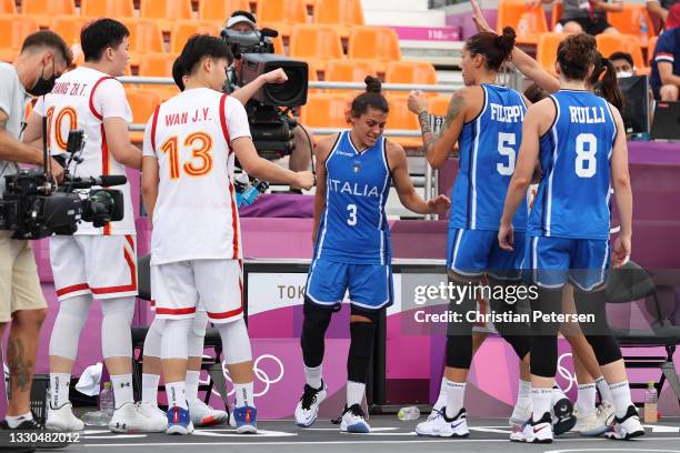 Team China celebrate victory after defeating Team Italy during the Women's Pool Round match between China and Italy on day two of the Tokyo 2020...