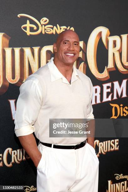 Dwayne Johnson arrives at the world premiere for JUNGLE CRUISE, held at Disneyland in Anaheim, California on July 24, 2021.