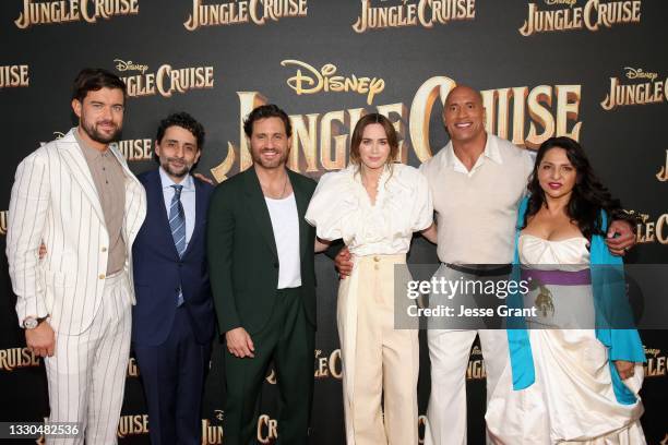 Jack Whitehall, Jaume Collet-Serra, Édgar Ramírez, Emily Blunt, Dwayne Johnson, and Veronica Falcón arrive at the world premiere for JUNGLE CRUISE,...