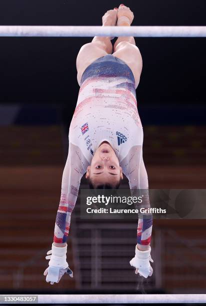 Jessica Gadirova of Team Great Britain competes on uneven bars during Women's Qualification on day two of the Tokyo 2020 Olympic Games at Ariake...