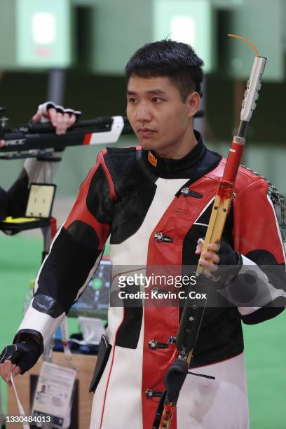 Haoran Yang of Team China during the 10m Air Rifle Men's event on day two of the Tokyo 2020 Olympic Games at Asaka Shooting Range on July 25, 2021 in...