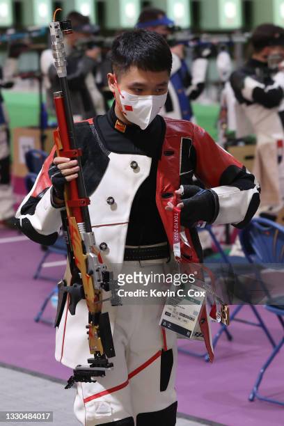 Haoran Yang of Team China during the 10m Air Rifle Men's event on day two of the Tokyo 2020 Olympic Games at Asaka Shooting Range on July 25, 2021 in...