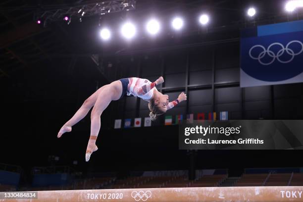 Alice Kinsella of Team Great Britain competes on balance beam during Women's Qualification on day two of the Tokyo 2020 Olympic Games at Ariake...