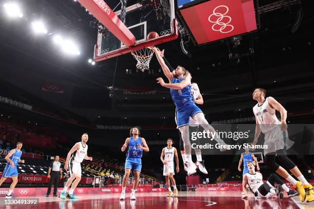 Nicolo Melli of Team Italy goes up for a shot against Germany during the second half on day two of the Tokyo 2020 Olympic Games at Saitama Super...