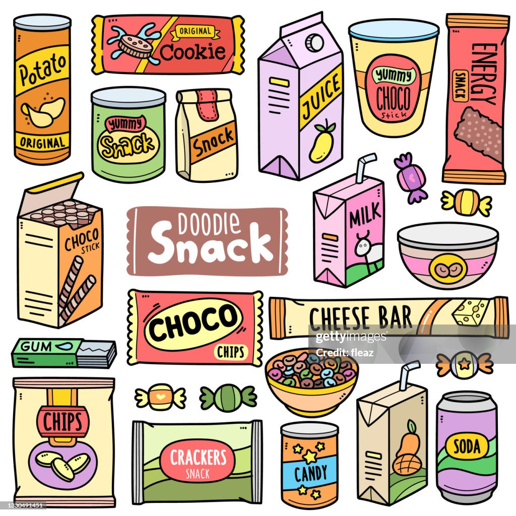 Colour Code Snacks Prepackaged Snacks Color Doodle Illustration High-Res Vector Graphic ...