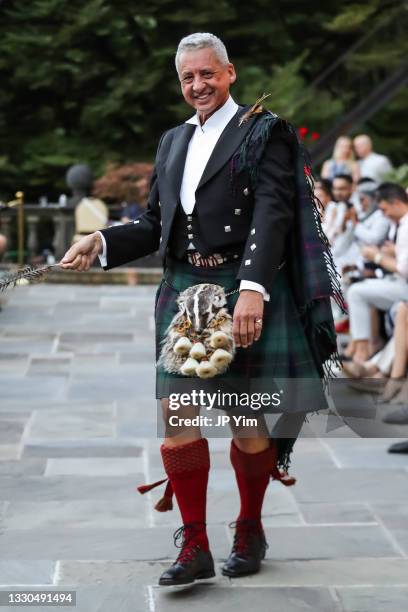 Model walks the runway at the Dressed To Kilt Charity Fashion Show at Mill Neck Manor on July 24, 2021 in Mill Neck, New York.