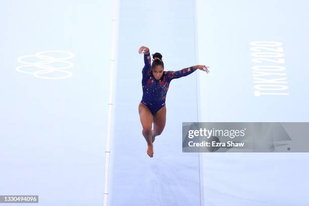 Jordan Chiles of Team United States competes on vault during Women's Qualification on day two of the Tokyo 2020 Olympic Games at Ariake Gymnastics...