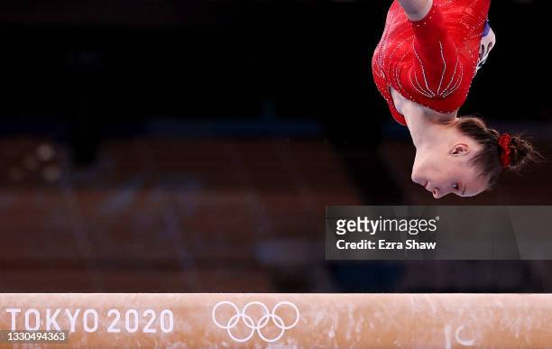 Nazli Savranbasi of Team Turkey competes on balance beam during Women's Qualification on day two of the Tokyo 2020 Olympic Games at Ariake Gymnastics...
