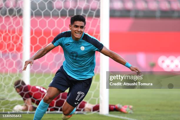 Luis Palma of Team Honduras celebrates after scoring their side's first goal during the Men's First Round Group B match between New Zealand and...
