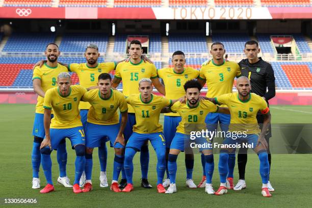 Players of Team Brazil pose for a team photograph prior to during the Men's First Round Group D match between Brazil and Cote d'Ivoire on day two of...