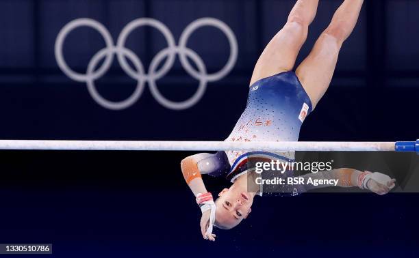 Sanne Wevers of Team Netherlands competing on Women's Qualification - Subdivision 3 during the Tokyo 2020 Olympic Games at the Ariake Gymnastics...