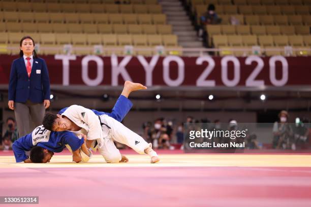 Vazha Margvelashvili of Team Georgia and Baul An of Team Republic of Korea compete uring the Men’s Judo 66kg Semifinal of Table B on day two of the...