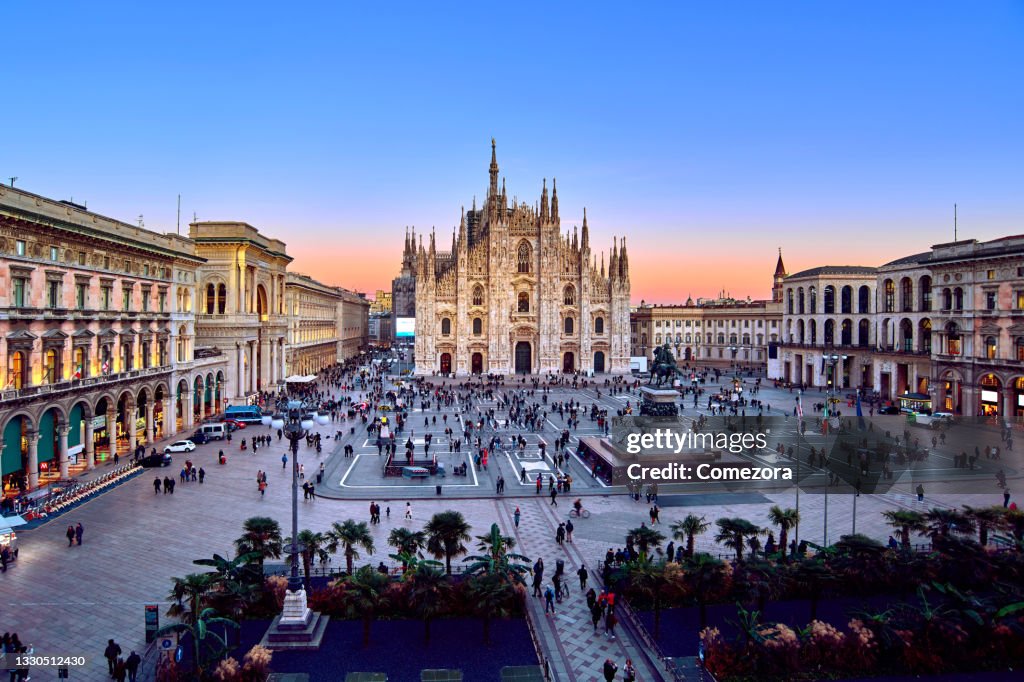 Milan Piazza Del Duomo at Sunset, Italy