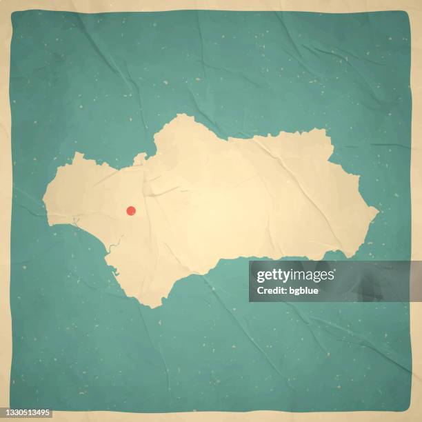 ilustraciones, imágenes clip art, dibujos animados e iconos de stock de mapa de andalucía en estilo retro vintage - papel de textura antigua - andalusia