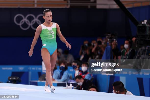 Oksana Chusovitina of Team Uzbekistan prepares to compete on vault during Women's Qualification on day two of the Tokyo 2020 Olympic Games at Ariake...