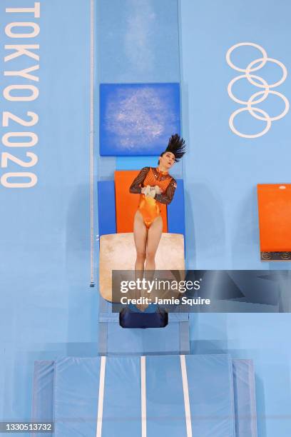 Farah Ann Abdul Hadi of Team Malaysia competes on vault during Women's Qualification on day two of the Tokyo 2020 Olympic Games at Ariake Gymnastics...