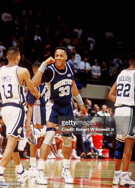 Georgetown's Alonzo Mourning shows emotion vs UConn, Hartford CT 1990.