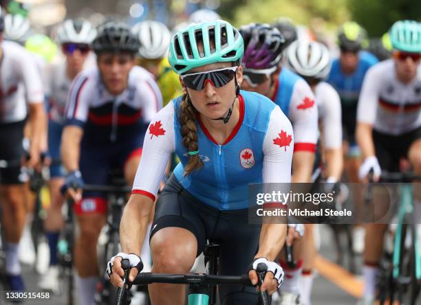Leah Kirchmann of Team Canada during the Women's road race on day two of the Tokyo 2020 Olympic Games at Fuji International Speedway on July 25, 2021...
