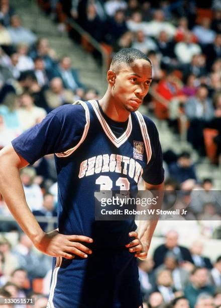 Georgetown's Alonzo Mourning, during a game in Hartford CT 1990.
